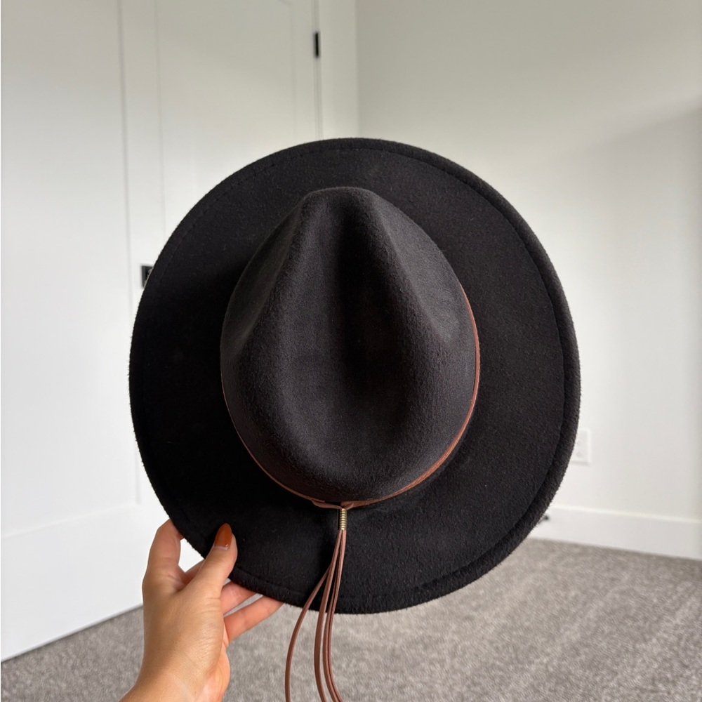 Black Wide Brim Hat with Brown Trim